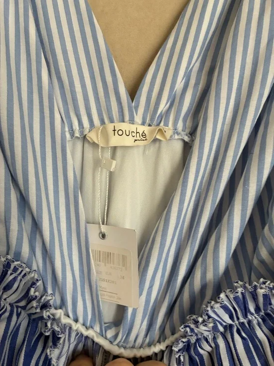 Striped Blue and White Tiered Maxi Dress - Picture 2 of 4